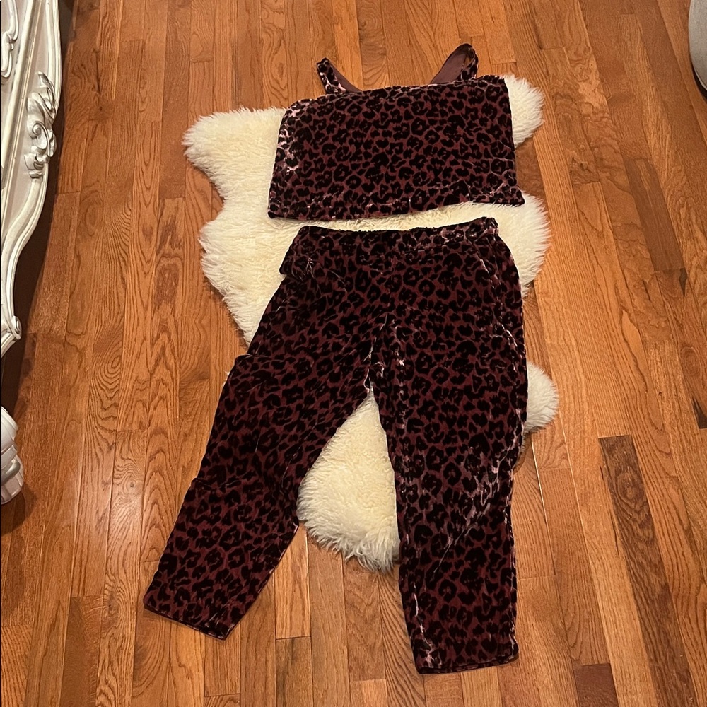 J. Crew Velvet Leopard Print Set in Burgundy